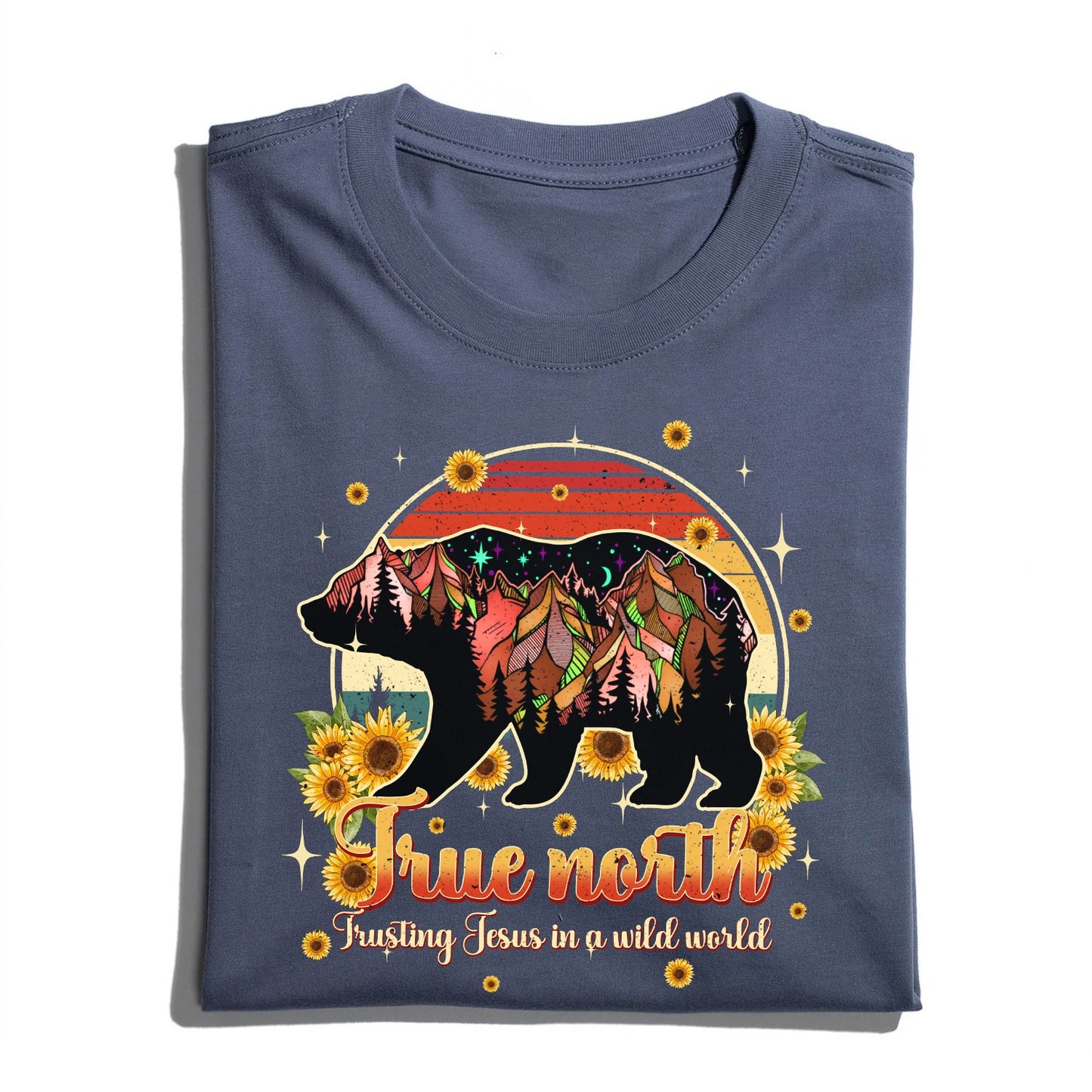 Mountain Bear True North Trusting Jesus In A Wild World Shirt - Inspirational Christian Bear T-Shirt