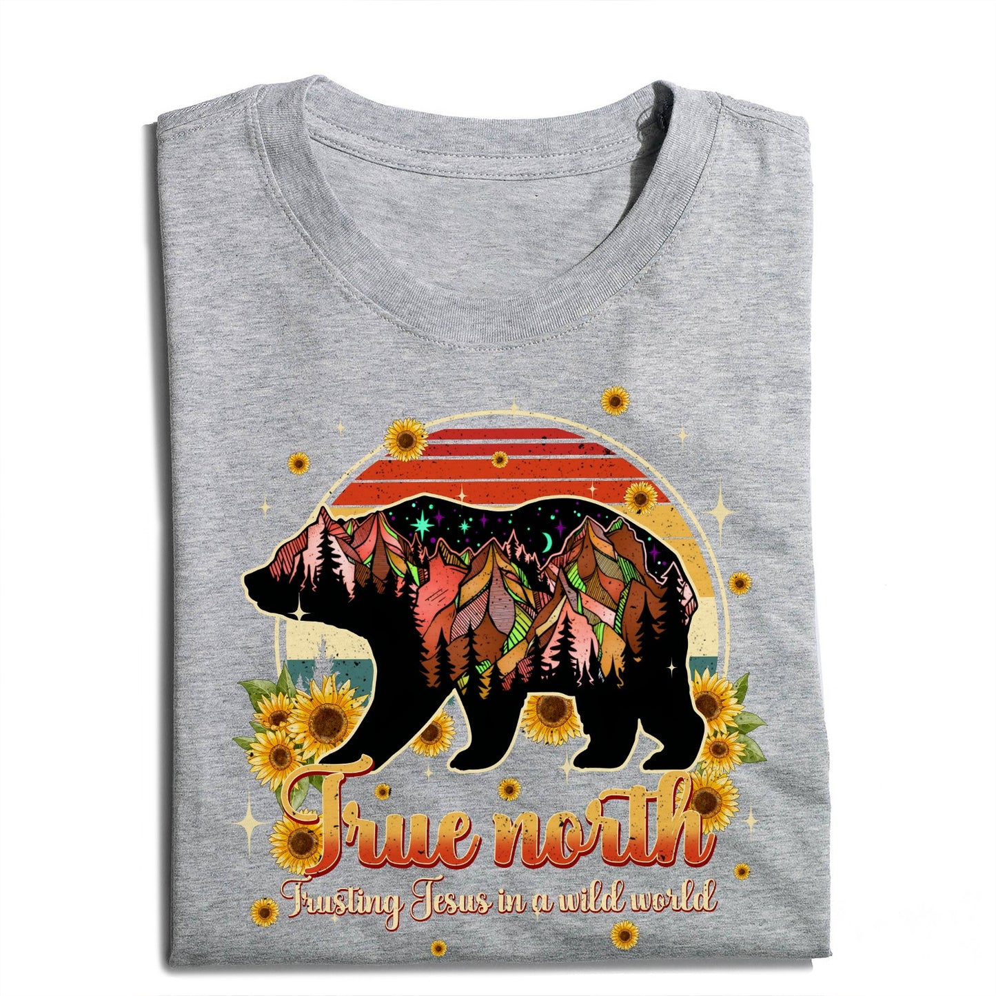 Mountain Bear True North Trusting Jesus In A Wild World Shirt - Inspirational Christian Bear T-Shirt
