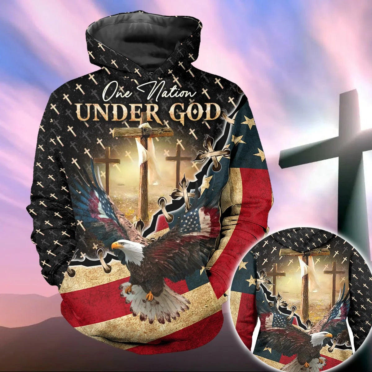 One Nation Under God American Flag Eagle - Inspirational Christian 3D All Over Print T-Shirt And Hoodie