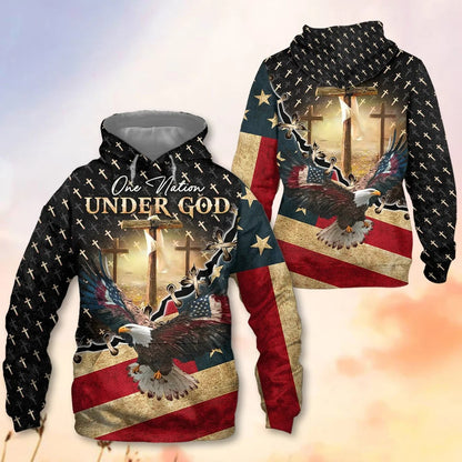 One Nation Under God American Flag Eagle - Inspirational Christian 3D All Over Print T-Shirt And Hoodie