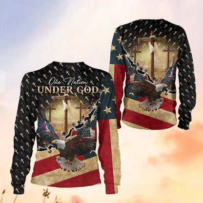 One Nation Under God American Flag Eagle - Inspirational Christian 3D All Over Print T-Shirt And Hoodie