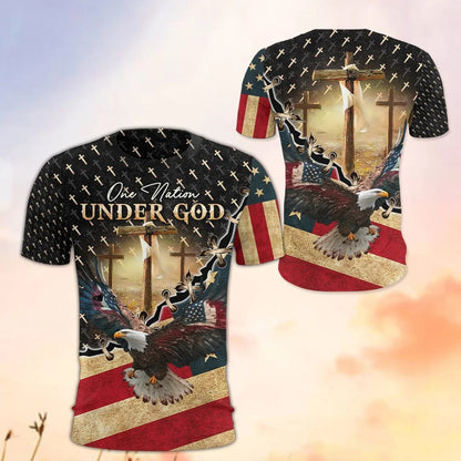 One Nation Under God American Flag Eagle - Inspirational Christian 3D All Over Print T-Shirt And Hoodie