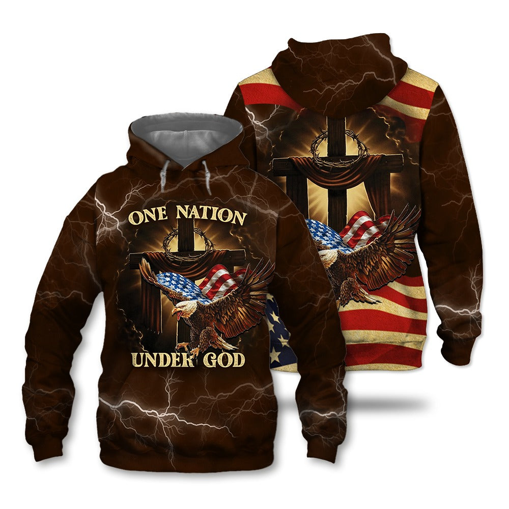 One Nation Under God American Flag Eagle 3D All Over Print T-Shirt And Hoodie