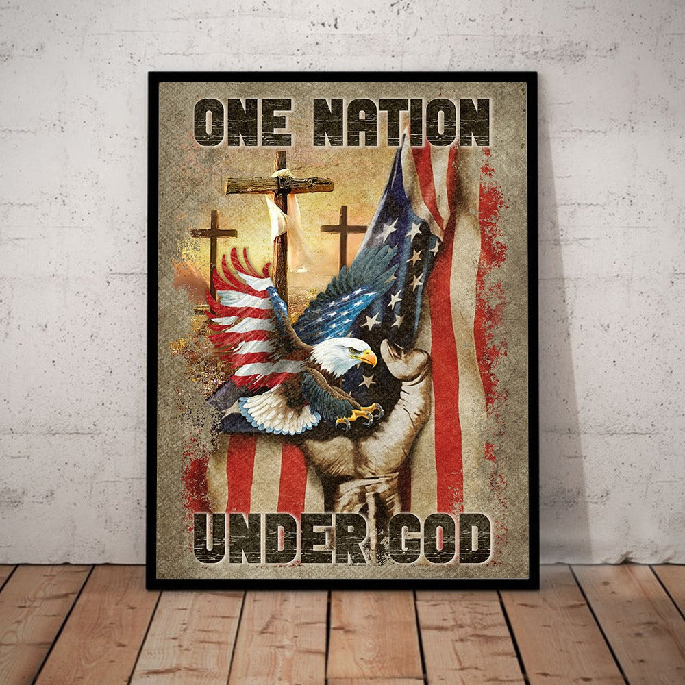 One Nation Under God Christian Faith American Veteran Poster Canvas