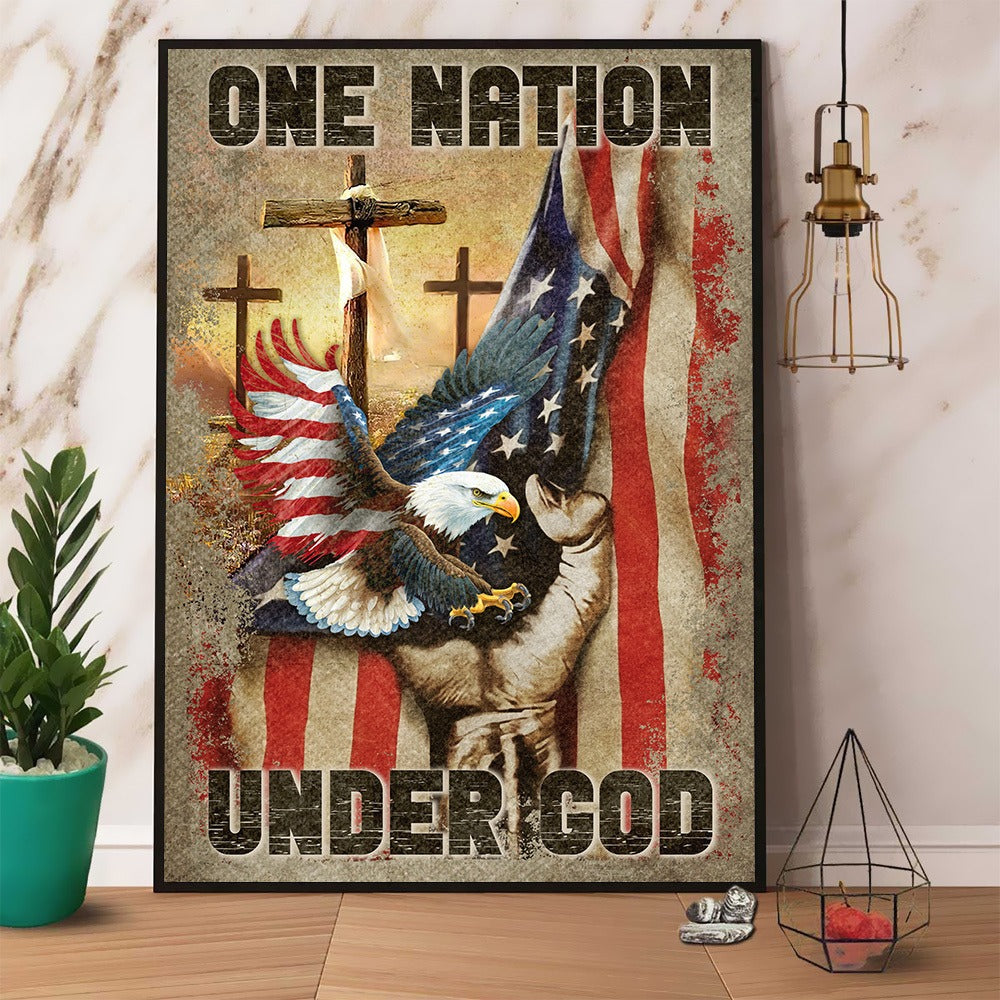 One Nation Under God Christian Faith American Veteran Poster Canvas