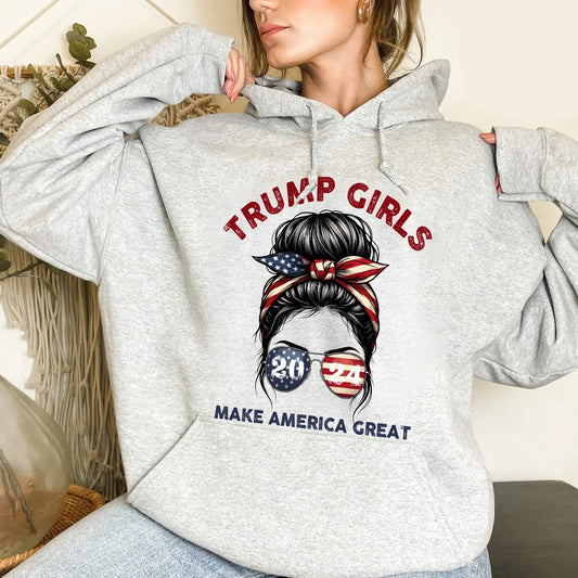 Patriotic Trump 2024 T-Shirt for Women - Trump Girls Make America Great Hoodie