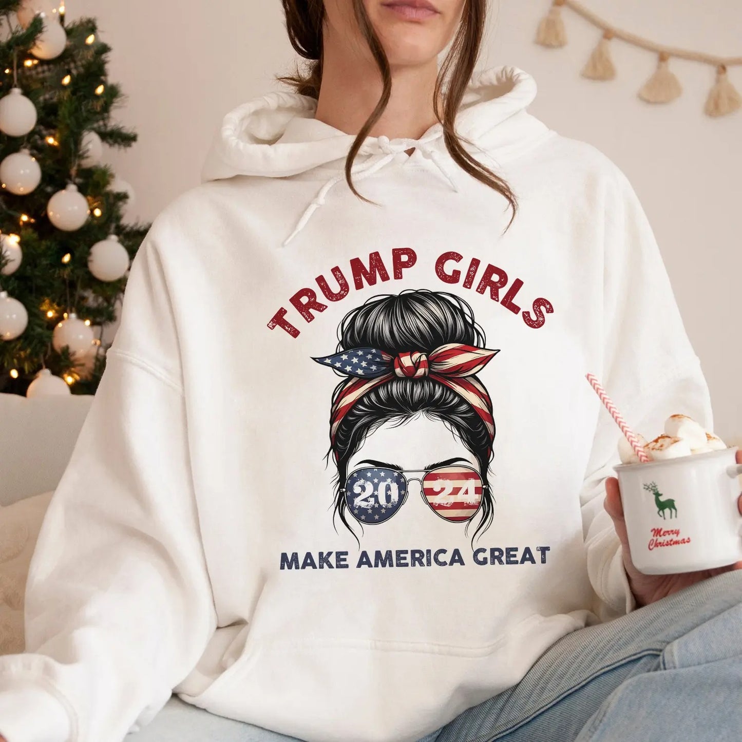 Patriotic Trump 2024 T-Shirt for Women - Trump Girls Make America Great Hoodie