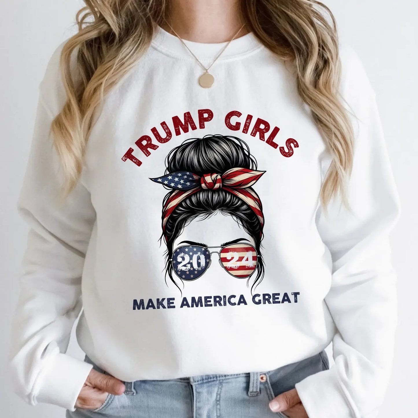 Patriotic Trump 2024 T-Shirt for Women - Trump Girls Make America Great Sweatshirt