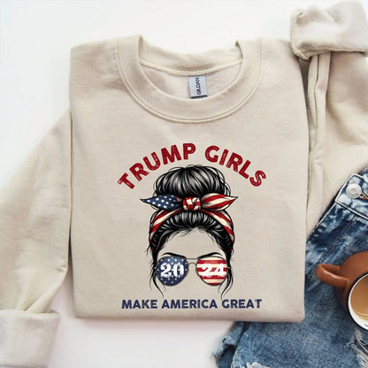 Patriotic Trump 2024 T-Shirt for Women - Trump Girls Make America Great Sweatshirt