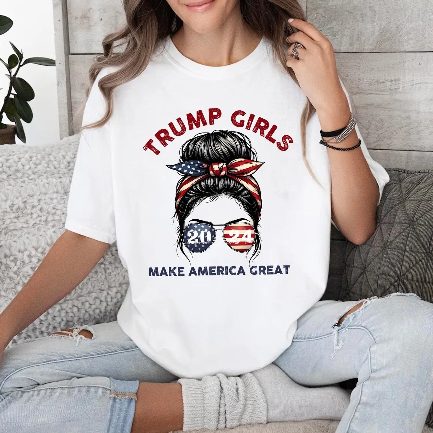 Patriotic Trump 2024 T-Shirt for Women - Trump Girls Make America Great T-Shirt