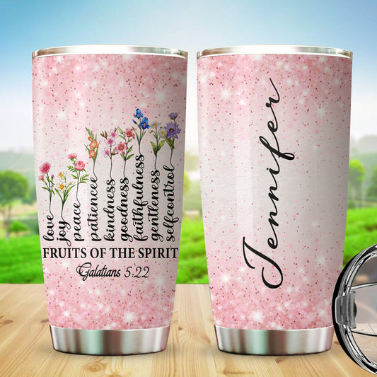 Personalized Family Birth Month Flowers, Fruit Of The Spirit Galatians 5:22-23 Tree Tumbler