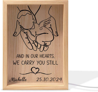 Personalized Angel Baby Sympathy Gift And In Our Hearts We Carry You Still, Memorial Gift Frame Light Box