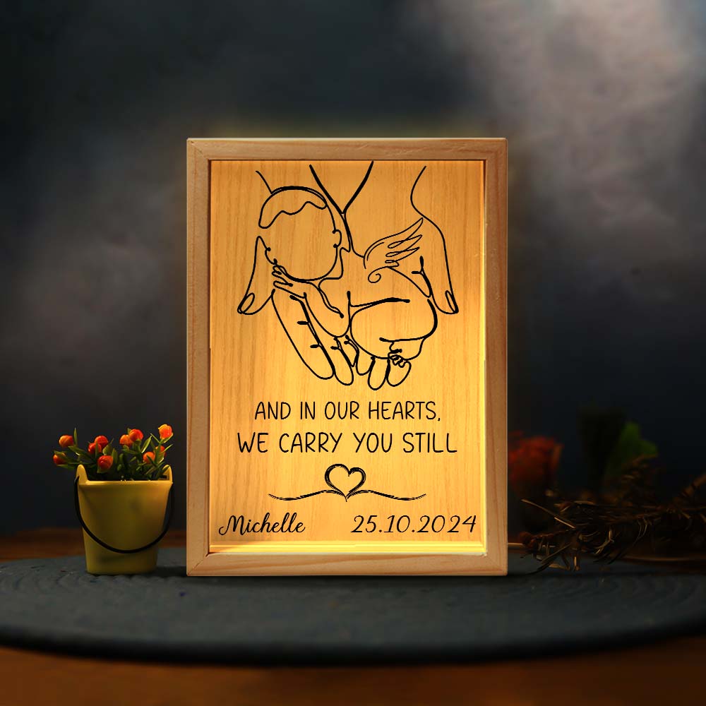 Personalized Angel Baby Sympathy Gift And In Our Hearts We Carry You Still, Memorial Gift Frame Light Box