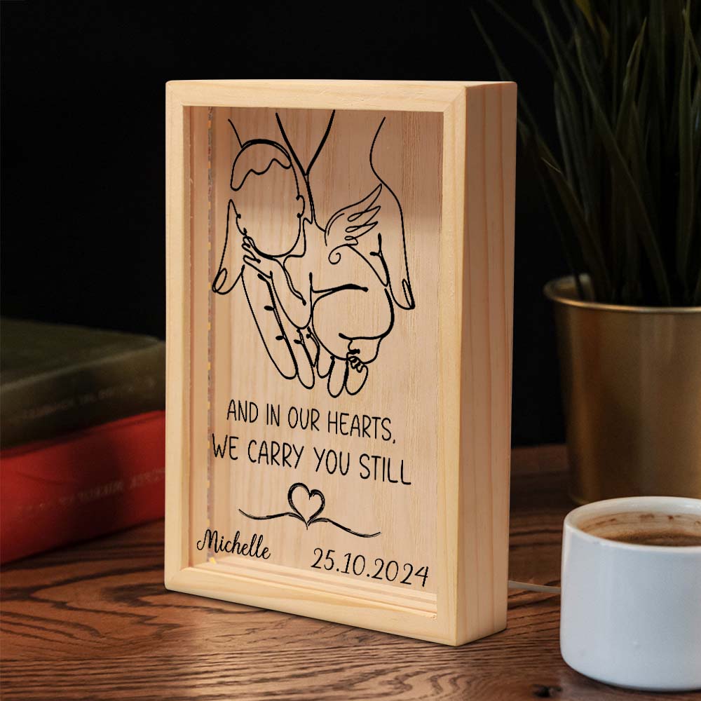 Personalized Angel Baby Sympathy Gift And In Our Hearts We Carry You Still, Memorial Gift Frame Light Box