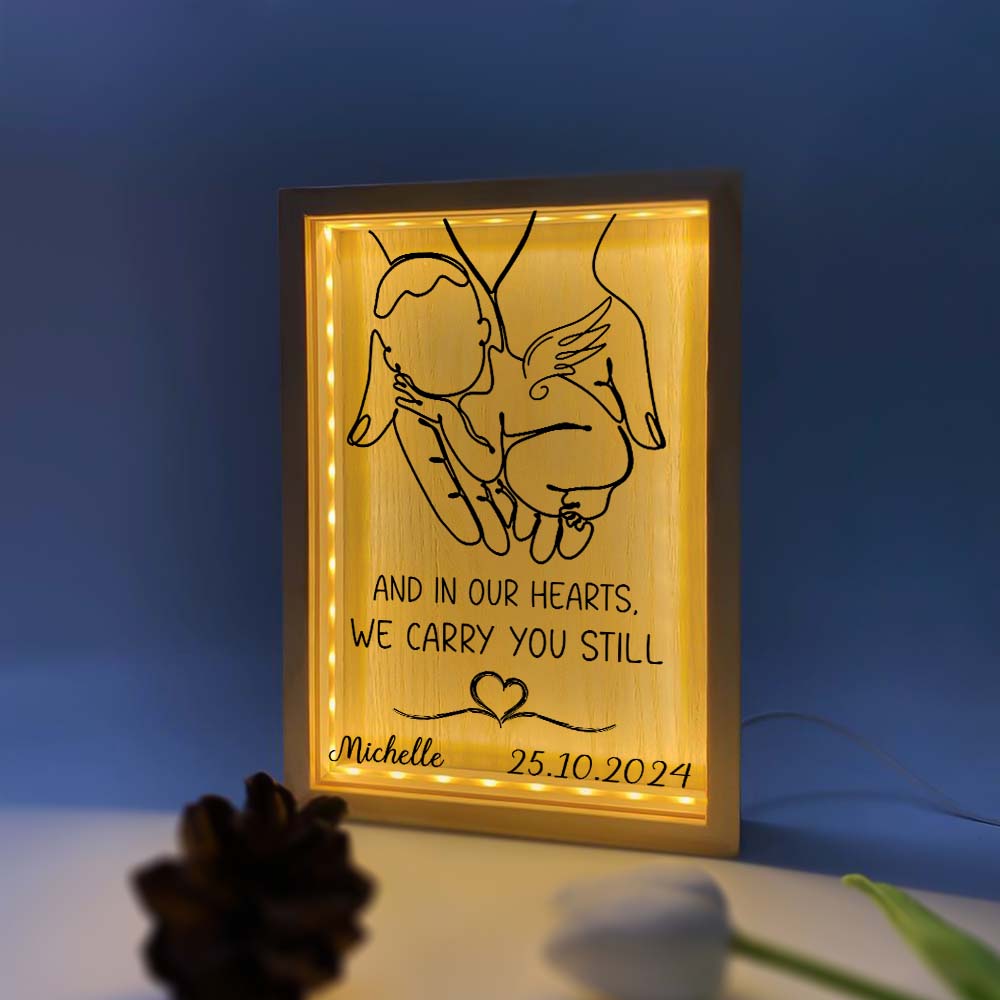 Personalized Angel Baby Sympathy Gift And In Our Hearts We Carry You Still, Memorial Gift Frame Light Box
