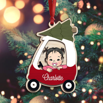 Personalized Baby Car Christmas, Christmas Gifts For Baby 2-Layer Wooden Ornament