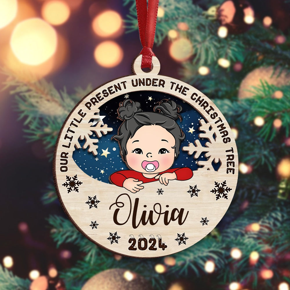 Personalized Baby Christmas Cute, Christmas Gifts For Baby 2024 2-Layer Wooden Ornament