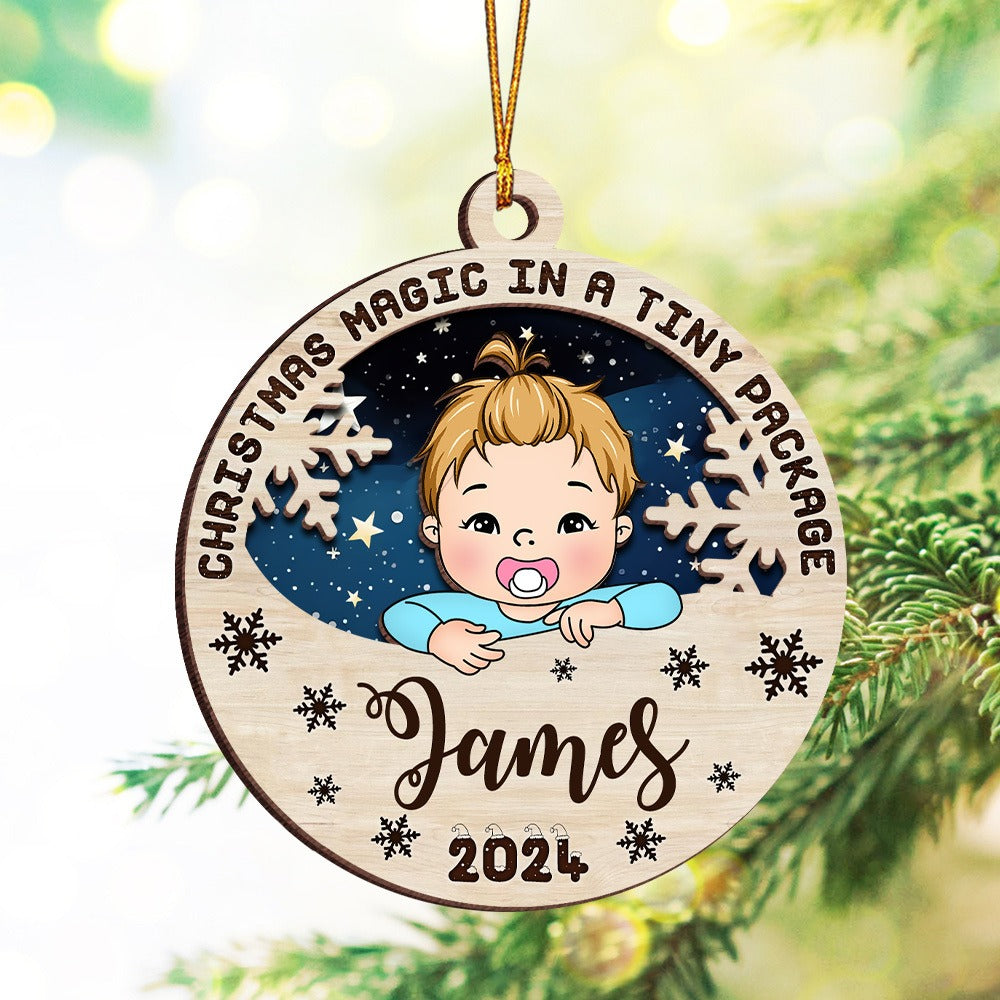 Personalized Baby Christmas Cute, Christmas Gifts For Baby 2024 2-Layer Wooden Ornament