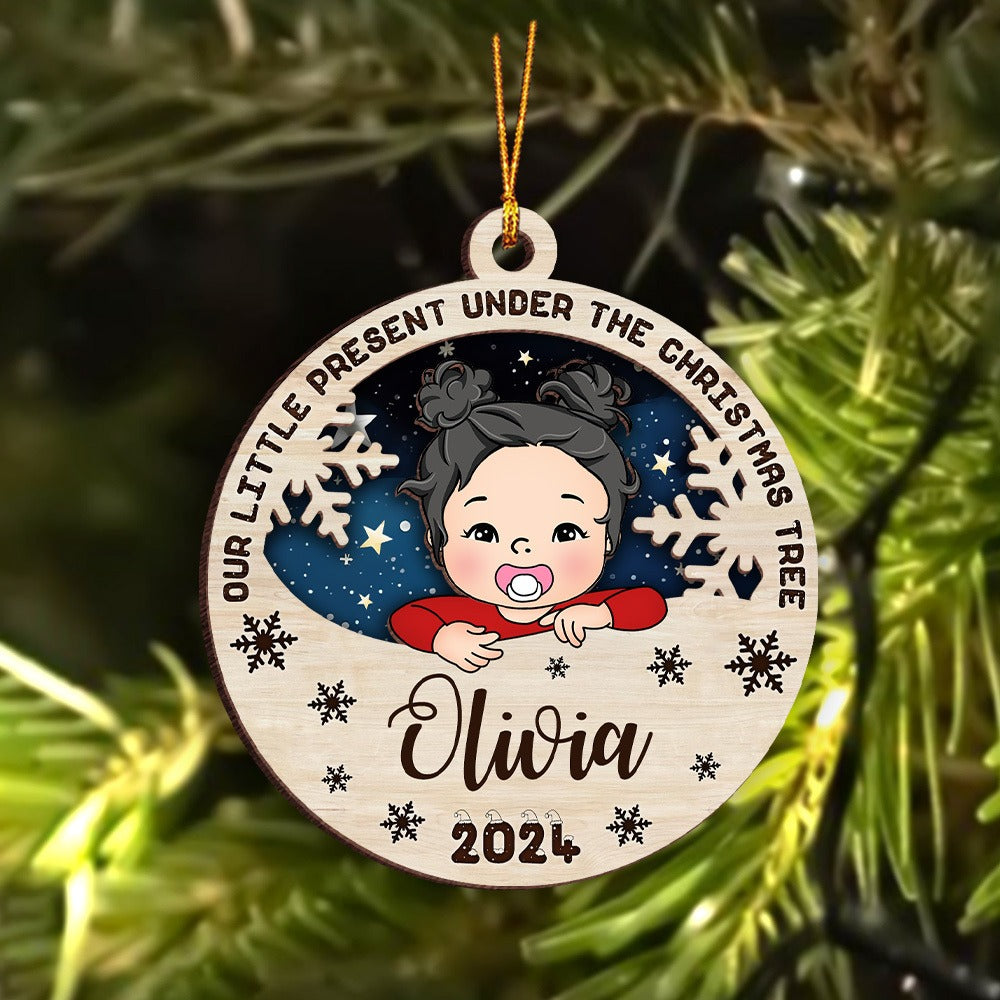 Personalized Baby Christmas Cute, Christmas Gifts For Baby 2024 2-Layer Wooden Ornament