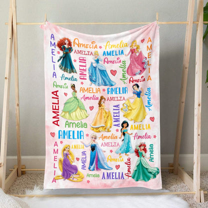 Personalized Baby Girl Name Blanket, Princess Birthday Girl Gift Pink Watercolor Blanket