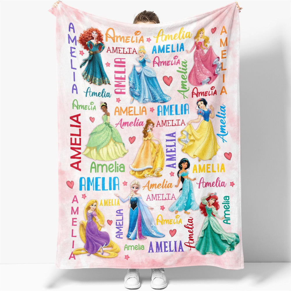 Personalized Baby Girl Name Blanket, Princess Birthday Girl Gift Pink Watercolor Blanket