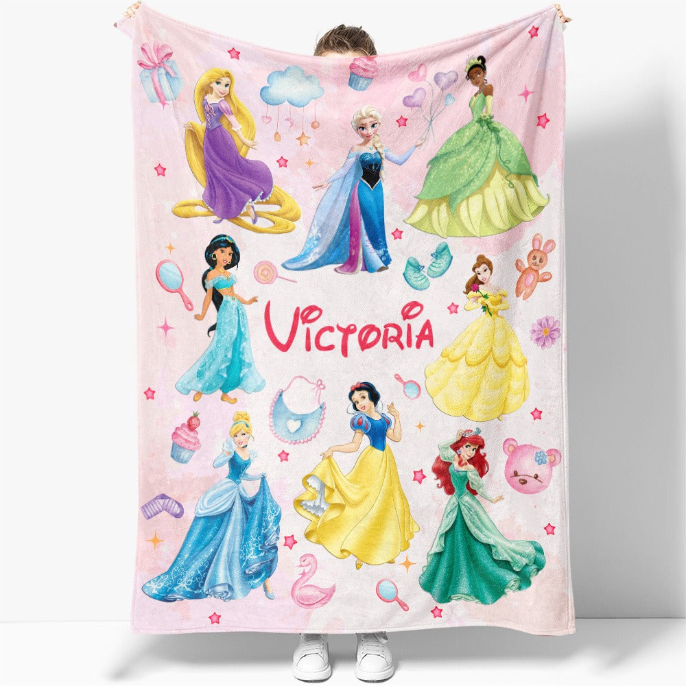 Personalized Baby Girl Royal Princess Pink Watercolor Blanket