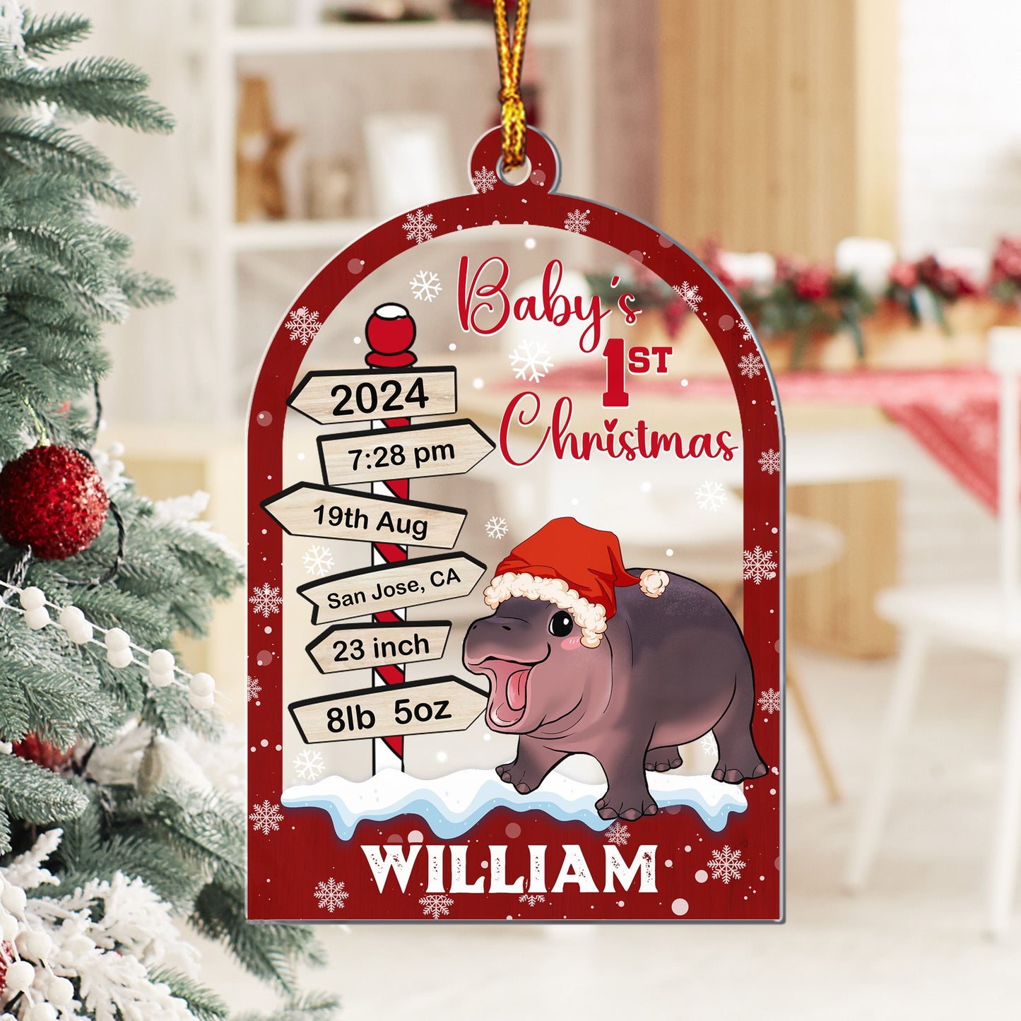 Personalized Baby Hippo Christmas Ornament, Babys First Christmas Acrylics Ornament