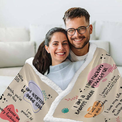 Personalized Bad Bitch Affirmations I Am Queen of Owning My Story Hooded Blanket