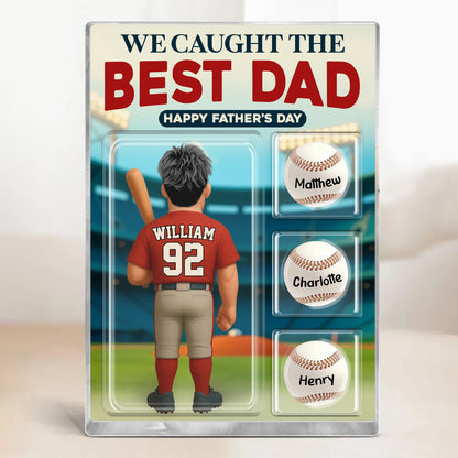 Personalized Baseball Dad and Kids Trading Card Style We Caught The Best Dad Acrylic Block Plaque