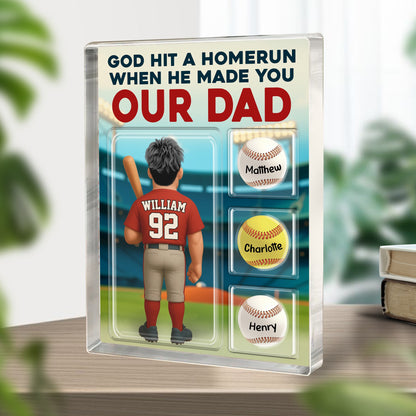 Personalized Baseball Dad and Kids Trading Card Style We Caught The Best Dad Acrylic Block Plaque