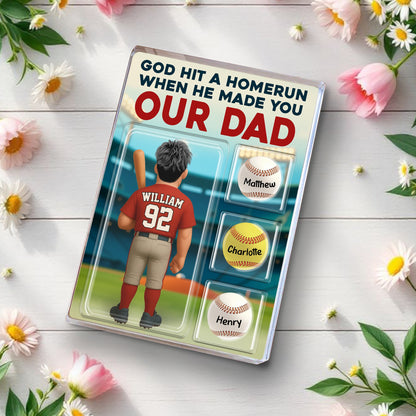 Personalized Baseball Dad and Kids Trading Card Style We Caught The Best Dad Acrylic Block Plaque