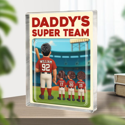Personalized Baseball No.1 Dad and Kids Trading Card Style 2025 Family League Acrylic Block Plaque