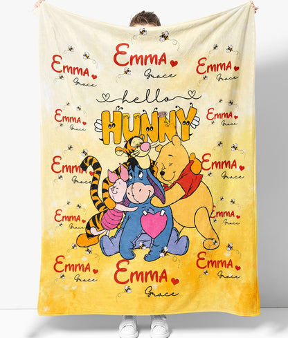 Personalized Bear With Friends, Watercolor Winnie The Pooh Blanket