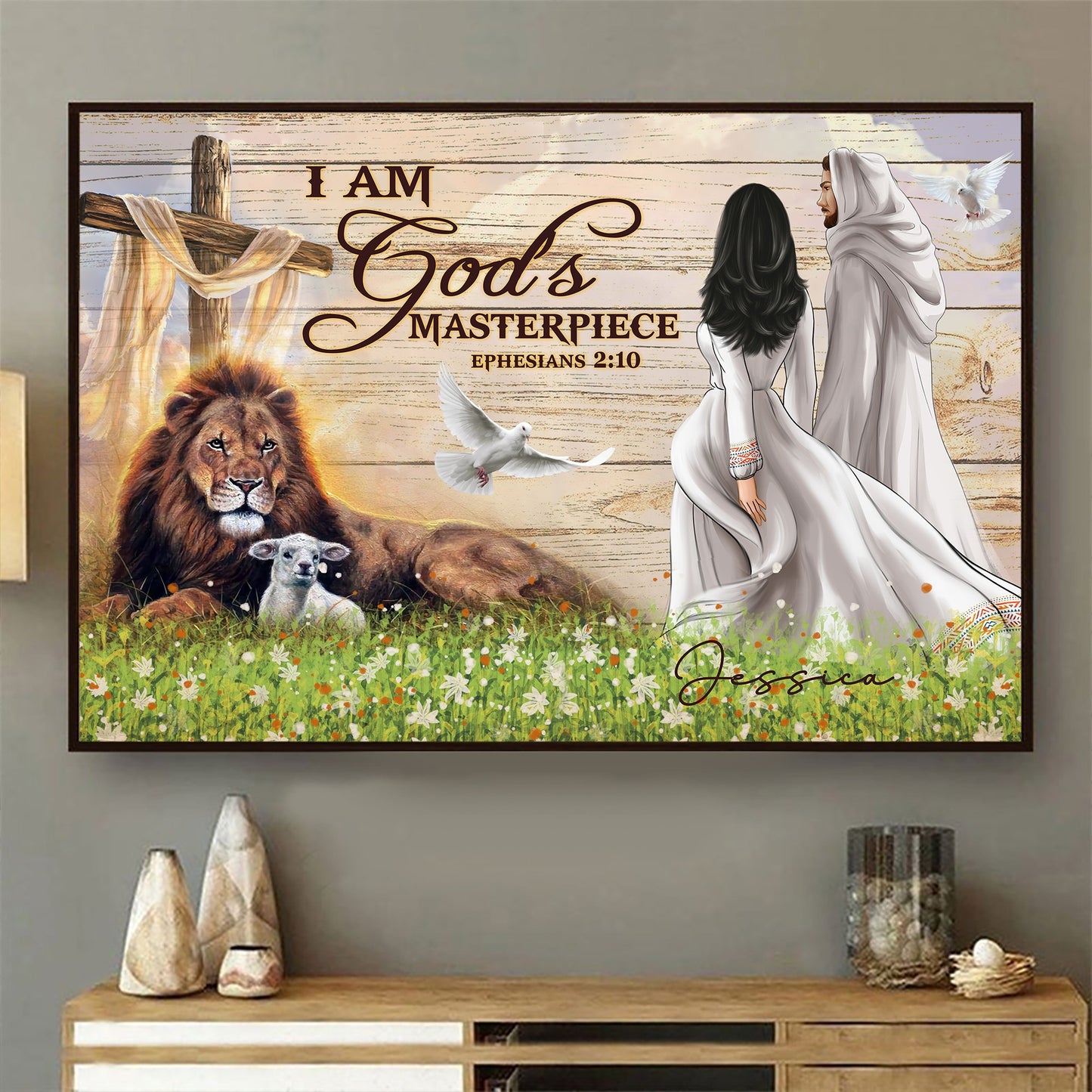 Personalized Beautiful Girl Walking With Jesus I Am God's Masterpiece-Ephesians 2:20 Poster Canvas