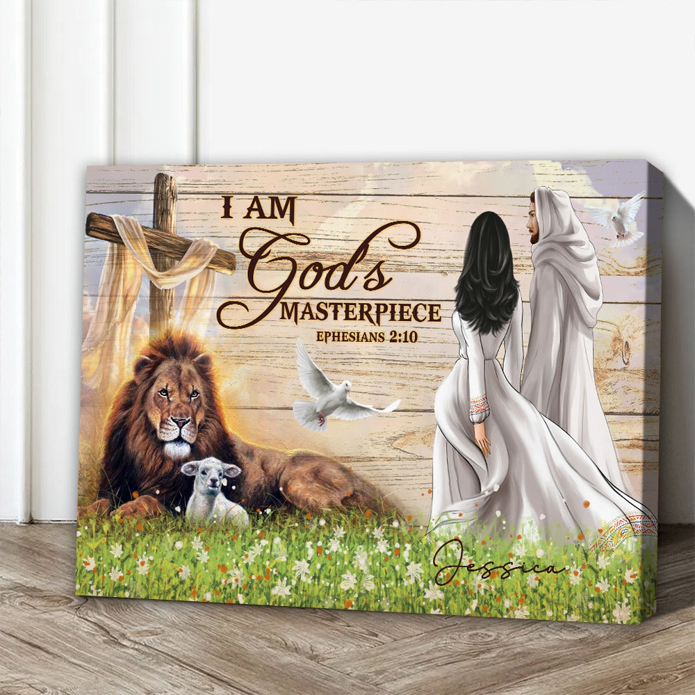 Personalized Beautiful Girl Walking With Jesus I Am God's Masterpiece-Ephesians 2:20 Poster Canvas