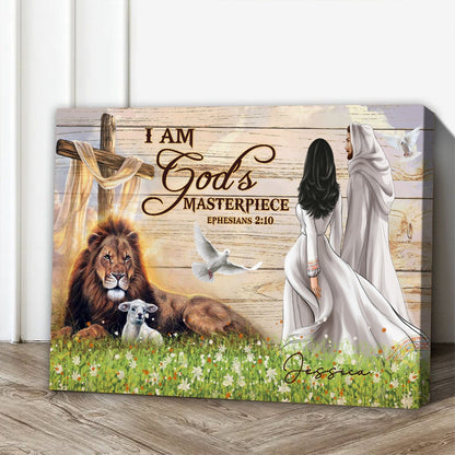 Personalized Beautiful Girl Walking With Jesus I Am God's Masterpiece-Ephesians 2:20 Poster Canvas