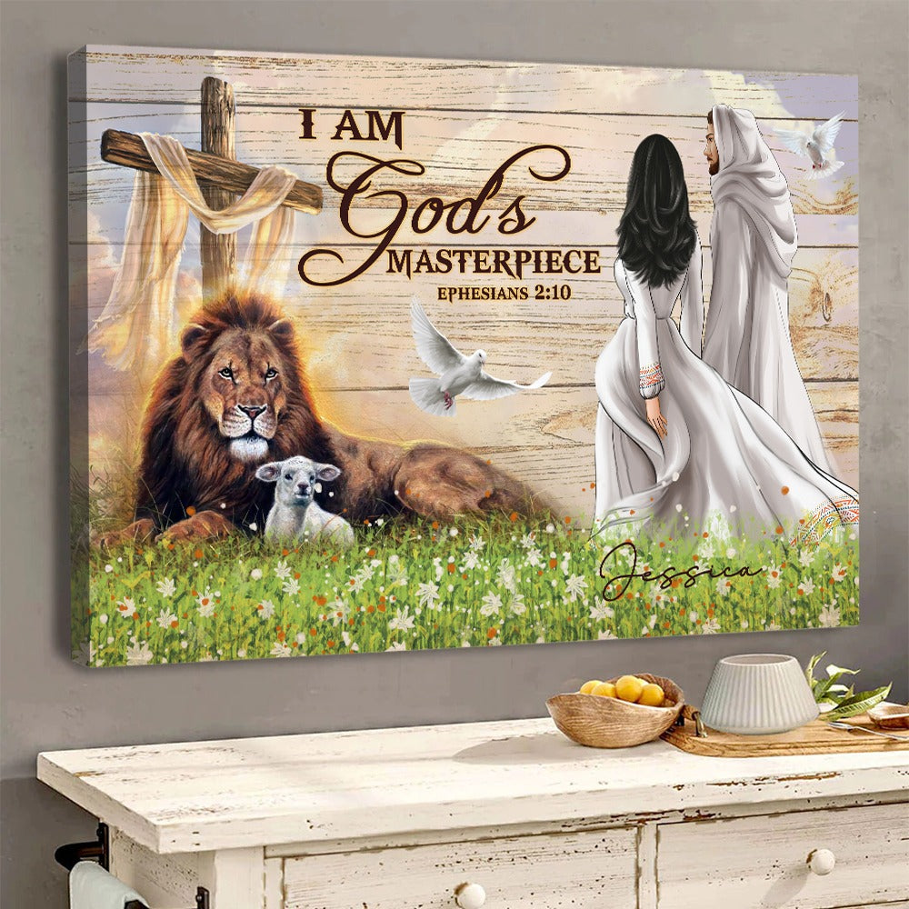 Personalized Beautiful Girl Walking With Jesus I Am God's Masterpiece-Ephesians 2:20 Poster Canvas