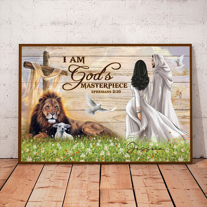 Personalized Beautiful Girl Walking With Jesus I Am God's Masterpiece-Ephesians 2:20 Poster Canvas