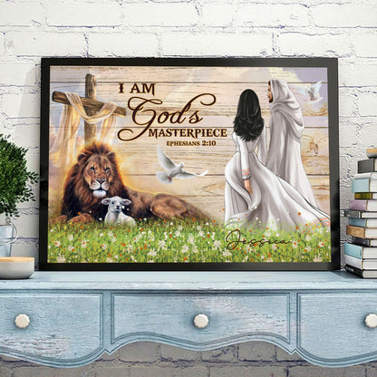 Personalized Beautiful Girl Walking With Jesus I Am God's Masterpiece-Ephesians 2:20 Poster Canvas