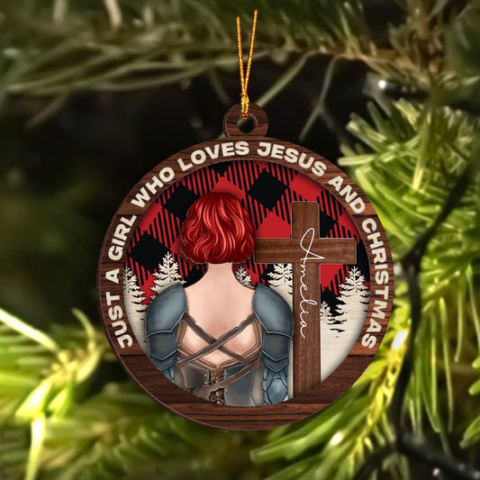 Personalized Beautiful Warrior of God Just a Girl Who Loves Jesus and Christmas 2-Layer Wooden Ornament