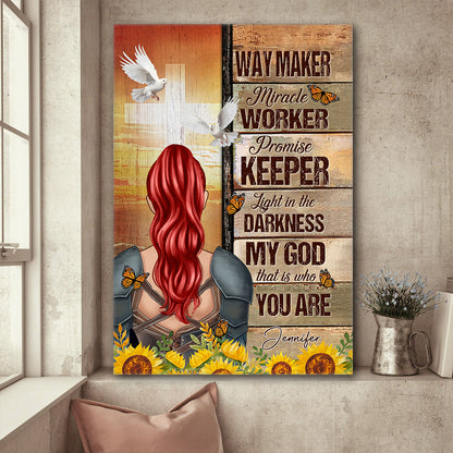 Personalized Beautiful Warrior Way Maker Miracle Worker Promise Keeper Light In The Darkness Poster Canvas