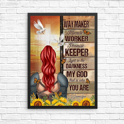 Personalized Beautiful Warrior Way Maker Miracle Worker Promise Keeper Light In The Darkness Poster Canvas