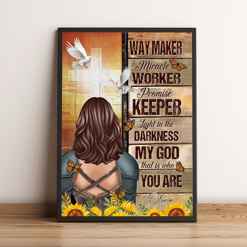 Personalized Beautiful Warrior Way Maker Miracle Worker Promise Keeper Light In The Darkness Poster Canvas