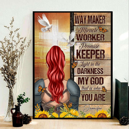 Personalized Beautiful Warrior Way Maker Miracle Worker Promise Keeper Light In The Darkness Poster Canvas