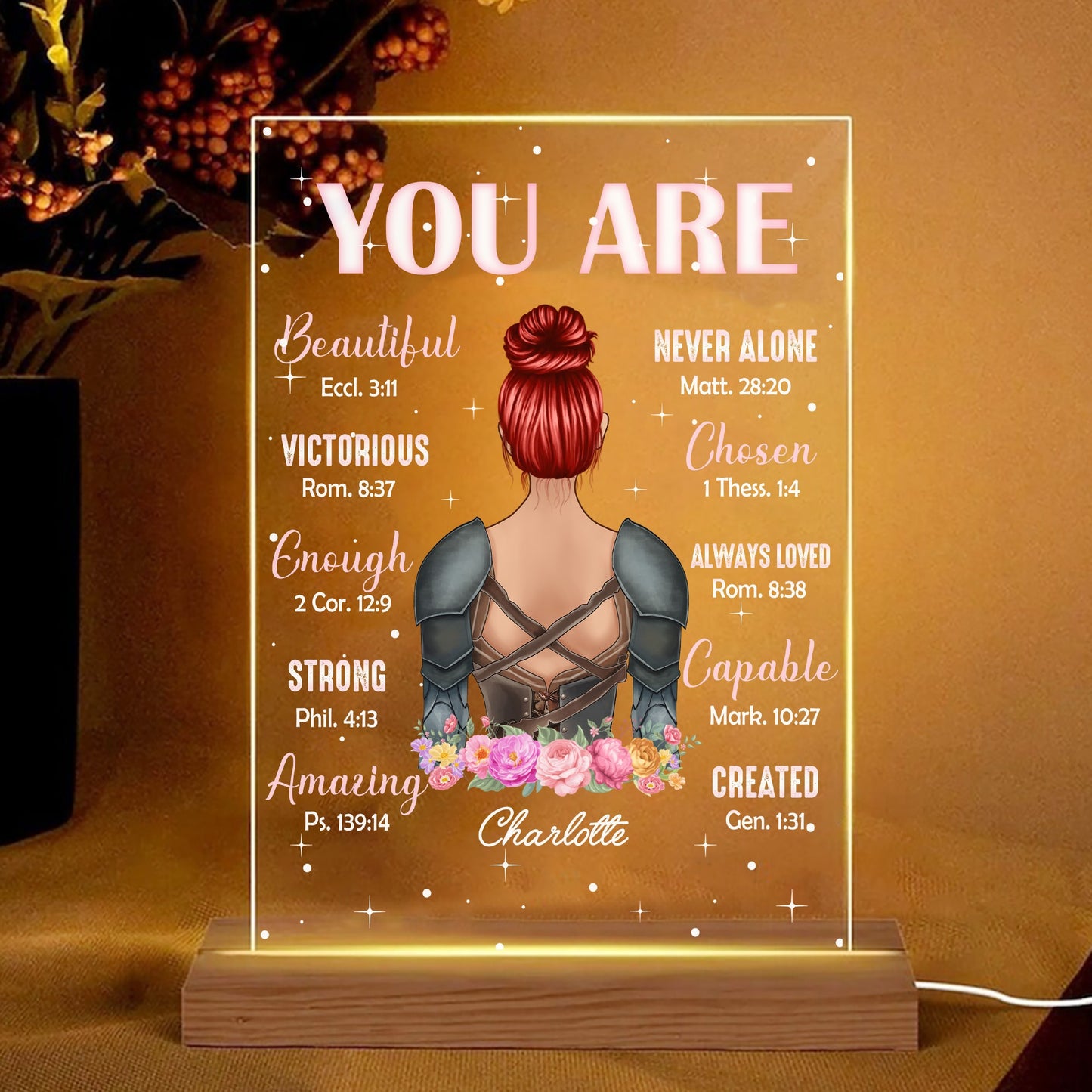 Personalized Beautiful Warrior You Are Beautiful Enough Victorious Princess Acrylic Plaque LED Light Night