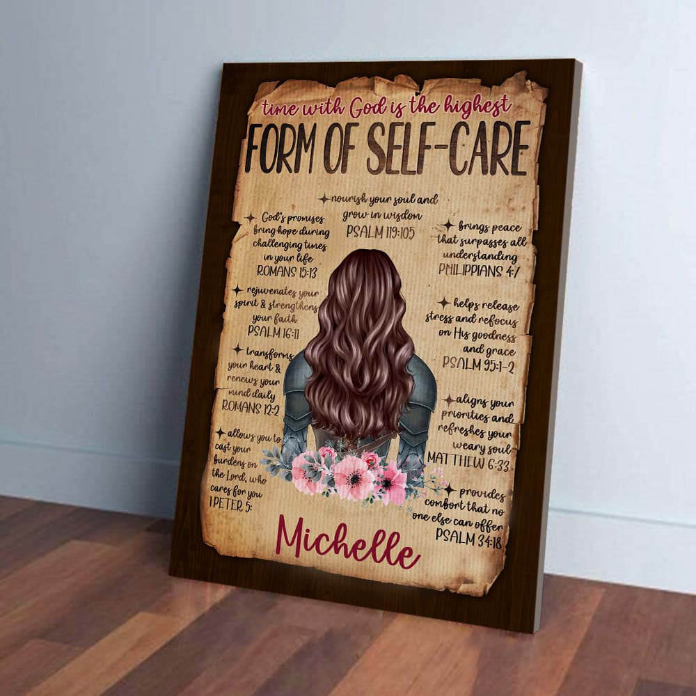 Personalized Beautiful Warrior of God Time with God Is the Highest Form of Self Care Poster Canvas