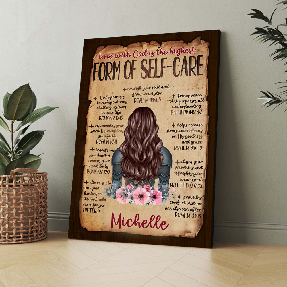 Personalized Beautiful Warrior of God Time with God Is the Highest Form of Self Care Poster Canvas