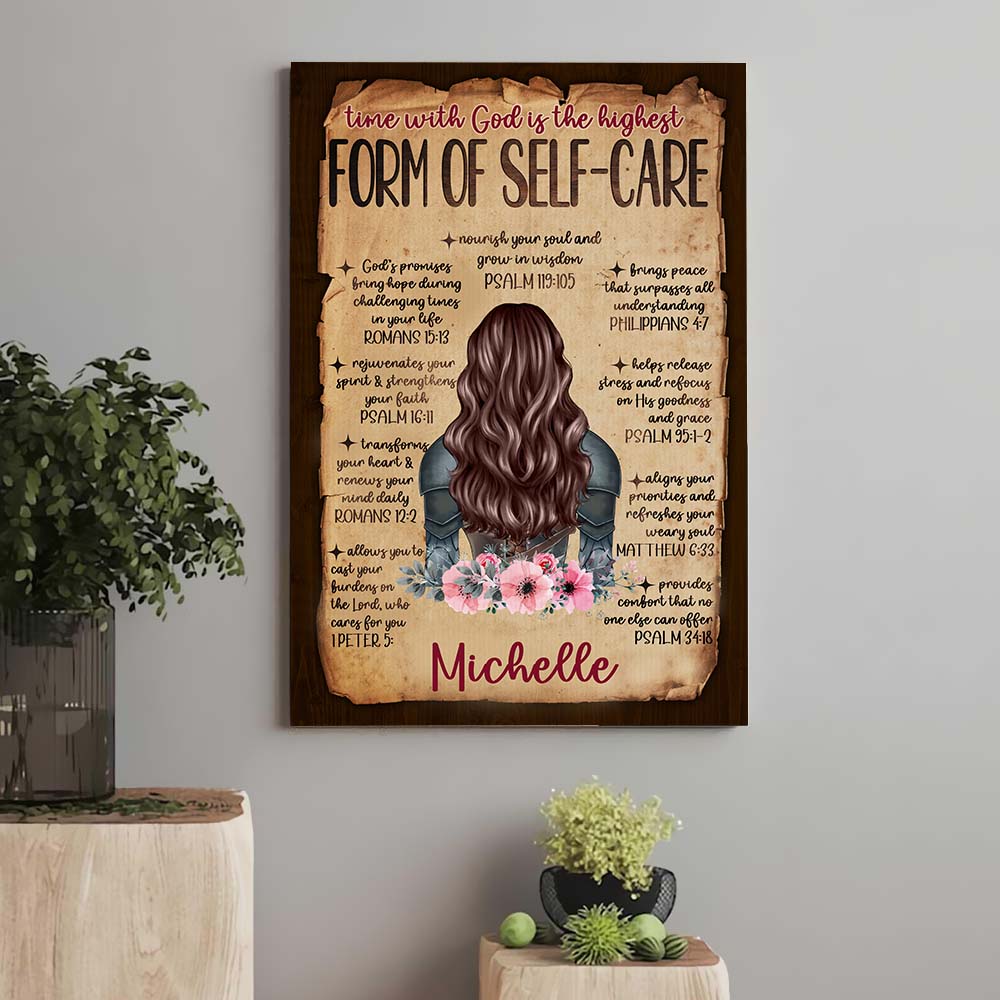 Personalized Beautiful Warrior of God Time with God Is the Highest Form of Self Care Poster Canvas