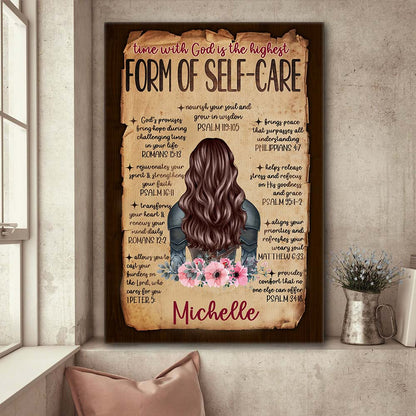 Personalized Beautiful Warrior of God Time with God Is the Highest Form of Self Care Poster Canvas