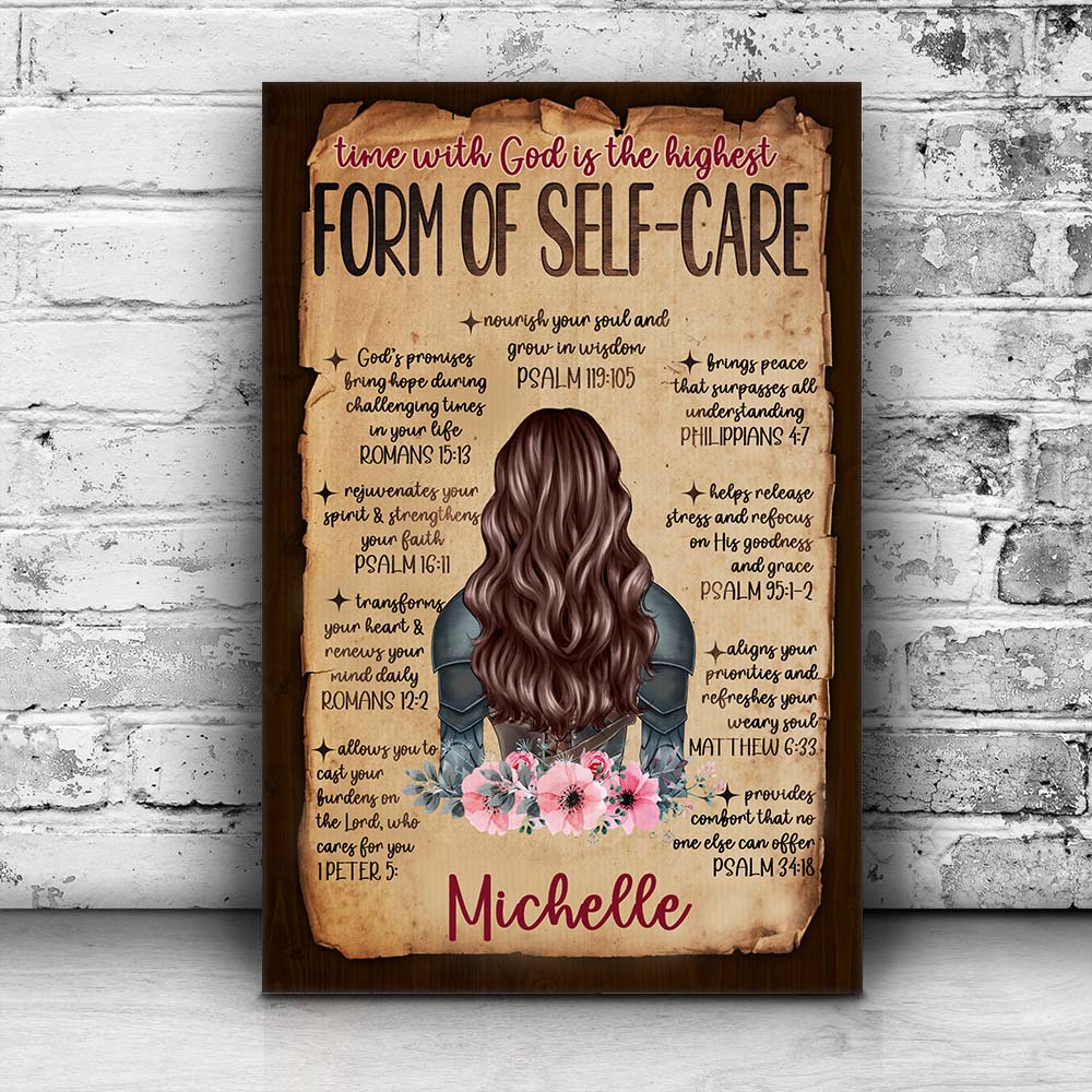 Personalized Beautiful Warrior of God Time with God Is the Highest Form of Self Care Poster Canvas